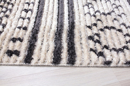 Myst Anthracite Grey Moroccan Beige Fringed Rug ANCHORED IN MUSKOKA