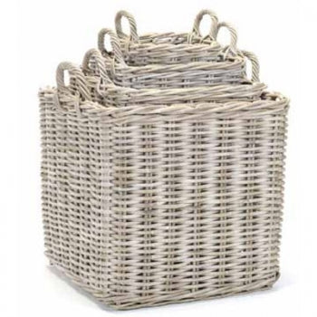 Rattan Square Whitewashed Basket Set Of 4 ANCHORED IN MUSKOKA