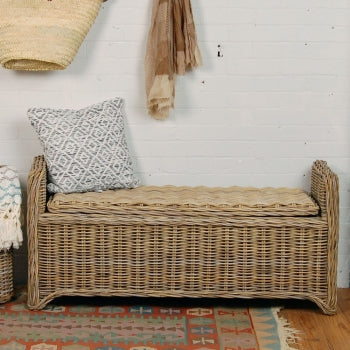 Rattan Storage Bench - High Arms ANCHORED IN MUSKOKA